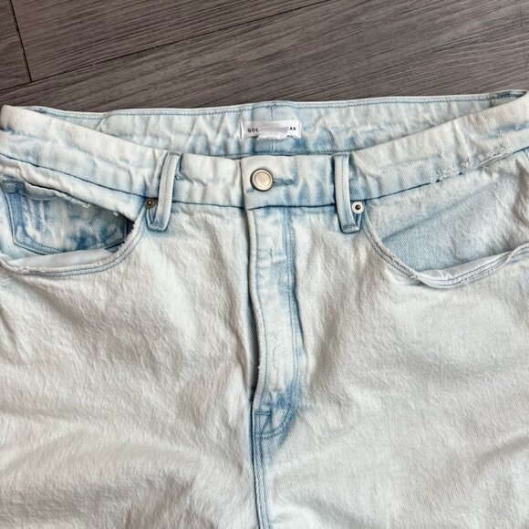 Good American Good Classic Slim Straight Jeans Ankle Slit Distressed Size 12 - Picture 4 of 7